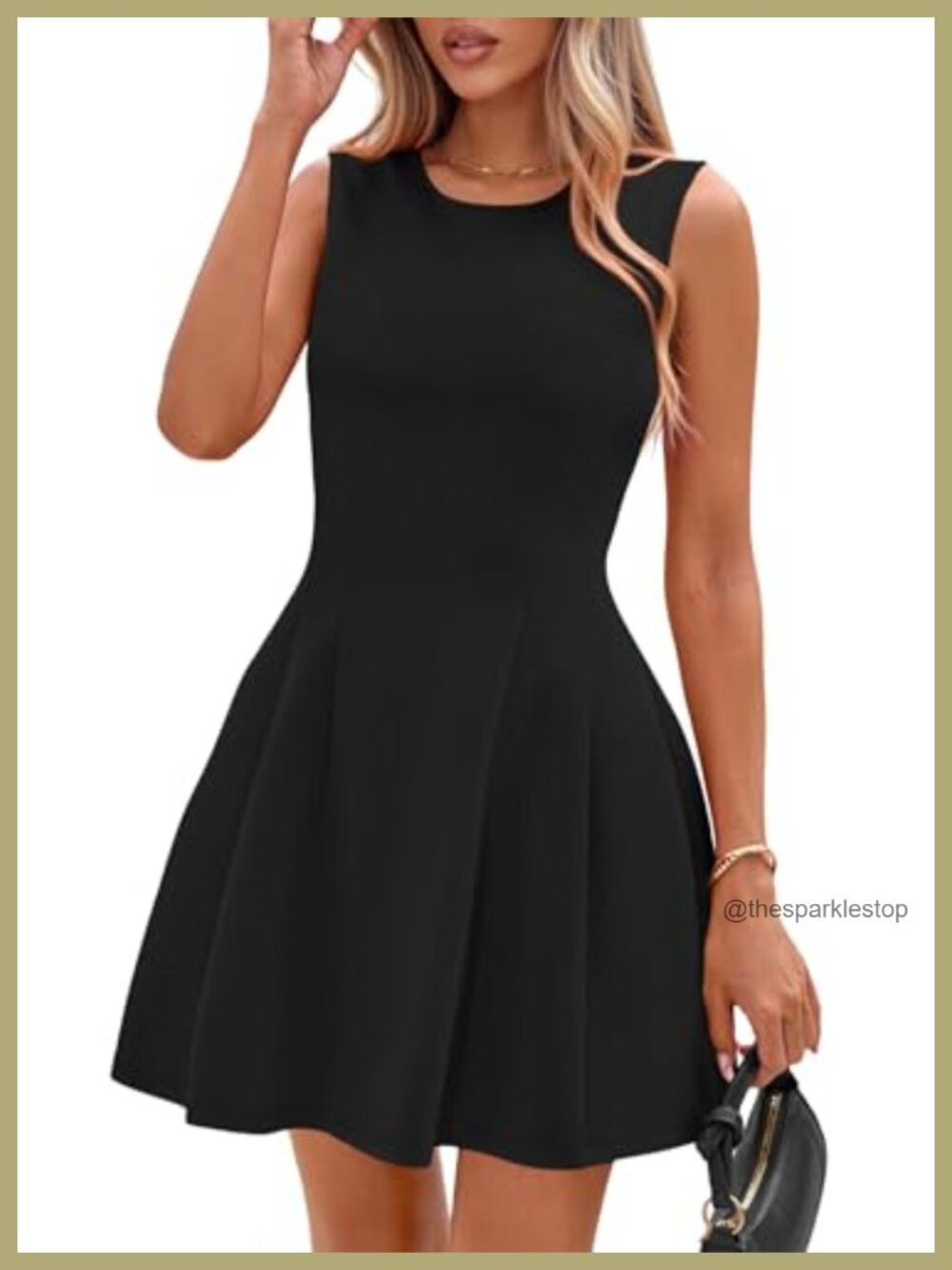 Women A-Line Fit & Flare Cocktail Dress Sleeveless Mini Crew Neck
